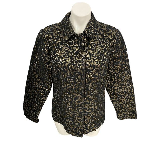 Chicos Blazer Womens Size 2 US 12 Gold Foil Party Holiday Work Office Jacket - Picture 6 of 16